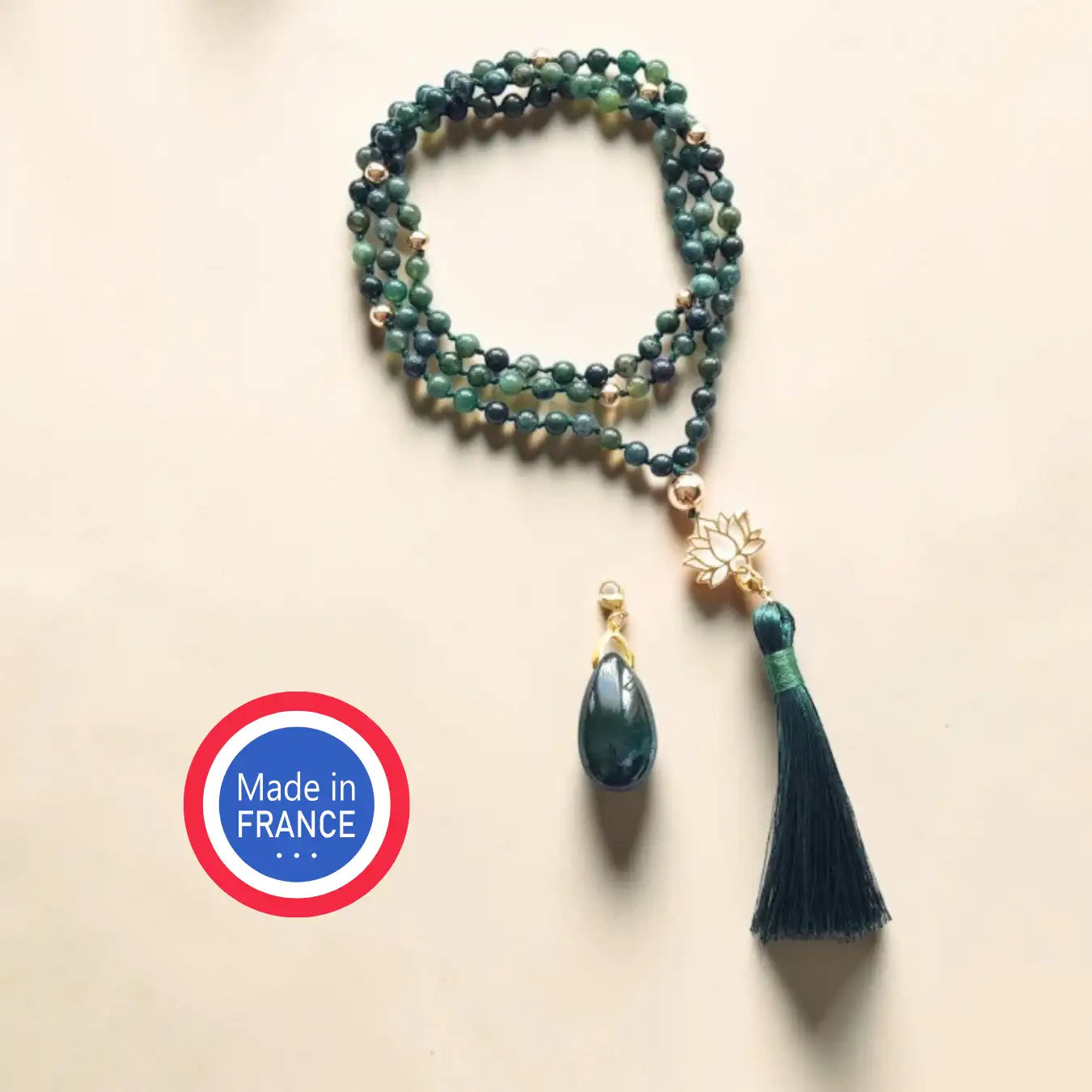 Collier Mala Agate Mousse fabriqué en France