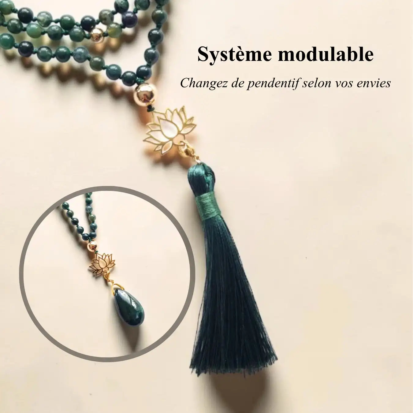 Mala Agate Mousse avec pendentif Modulable