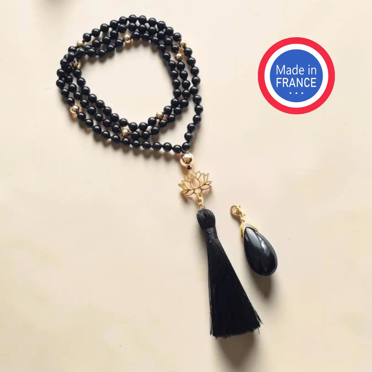 Collier Mala Obsidienne fabriqué en France