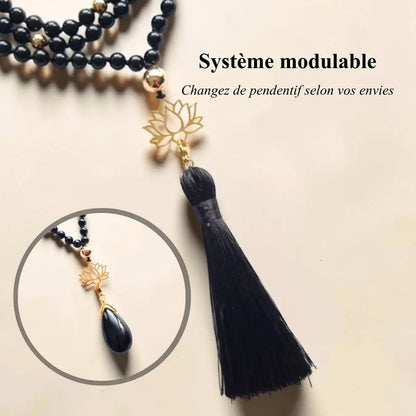 Mala Obsidienne avec pendentif Modulable