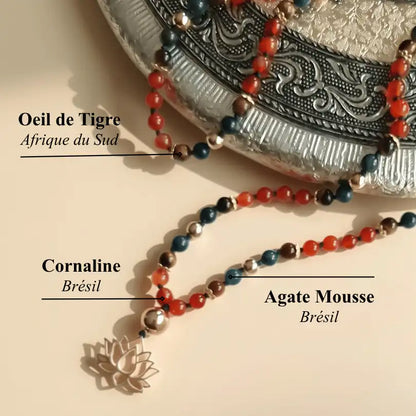 Mala Cornaline, Oeil de Tigre et Agate Mousse