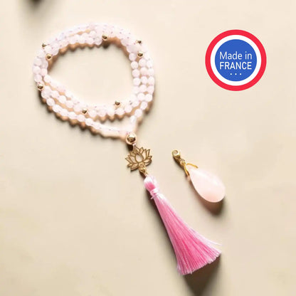 Collier Mala Quartz Rose fabriqué en France