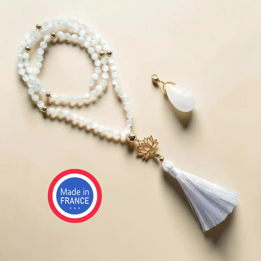 Collier Mala Sélenite fabriqué en France